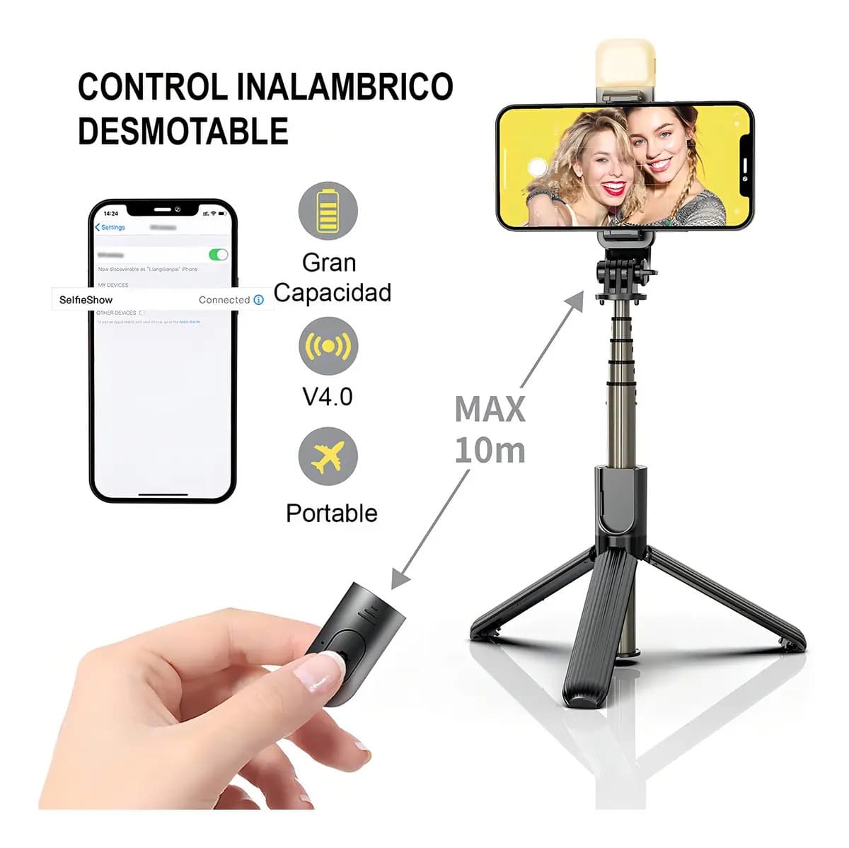 Tripode SELFIE STICK 1.50 Con Luz Led 2